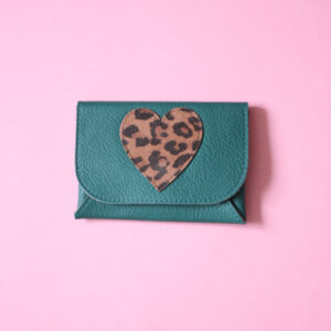 Micro pochette Hello love you cuir vert & léopard