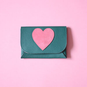 Micro pochette Hello love you cuir vert & rose