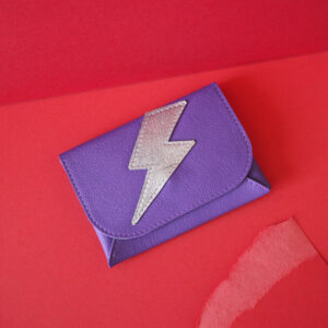 Micro pochette Eclair cuir violet & argent