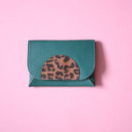Micro pochette Sunset cuir vert & léopard