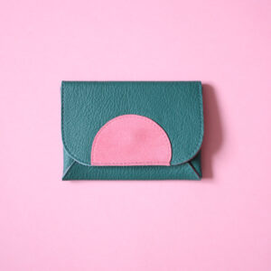 Micro pochette Sunset cuir vert & rose
